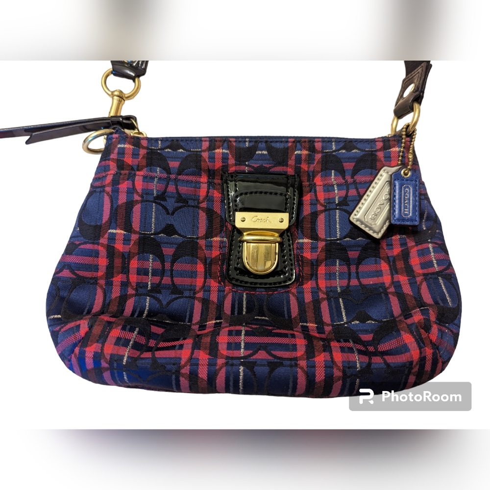 COACH SIGNATURE BLUE RED TARTAN PLAID CROSSBODY. Used like new